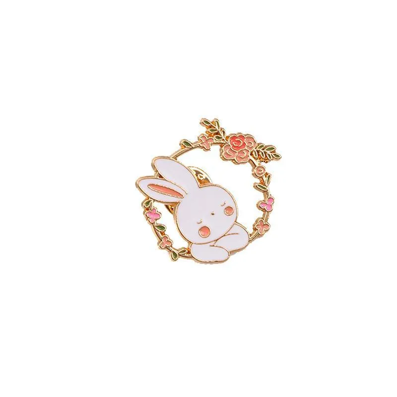 Lovely White Bunny Rabbit Ears Metal Pin Gold Lapel Badge Gift