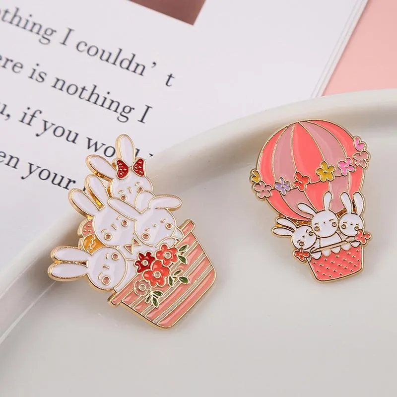 Lovely White Bunny Rabbit Ears Metal Pin Gold Lapel Badge Gift