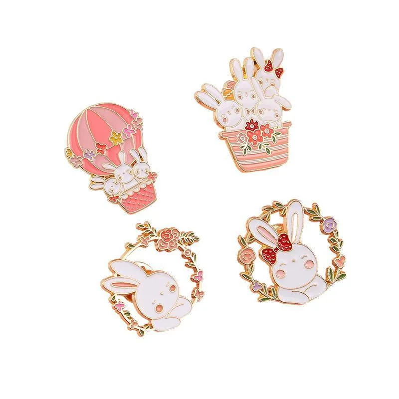 Lovely White Bunny Rabbit Ears Metal Pin Gold Lapel Badge Gift
