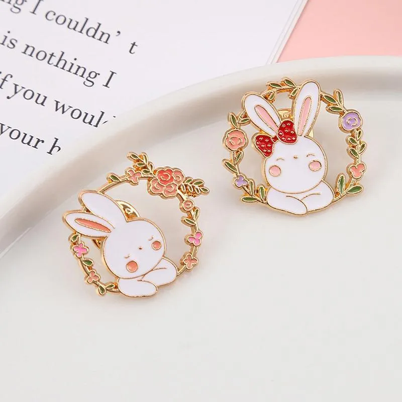Lovely White Bunny Rabbit Ears Metal Pin Gold Lapel Badge Gift