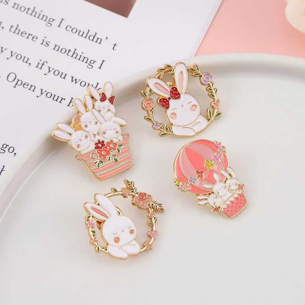 Lovely White Bunny Rabbit Ears Metal Pin Gold Lapel Badge Gift