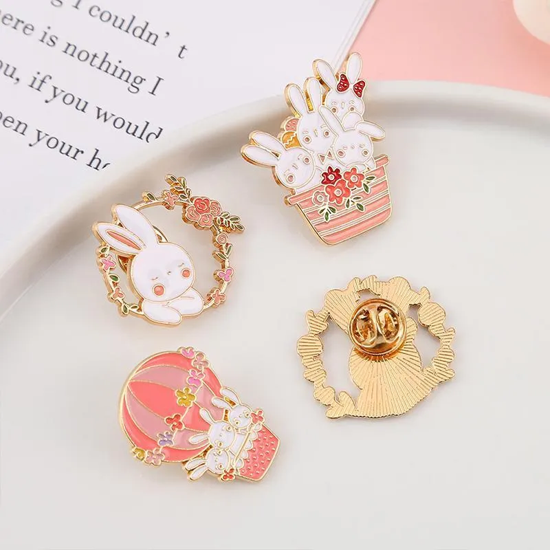 Lovely White Bunny Rabbit Ears Metal Pin Gold Lapel Badge Gift
