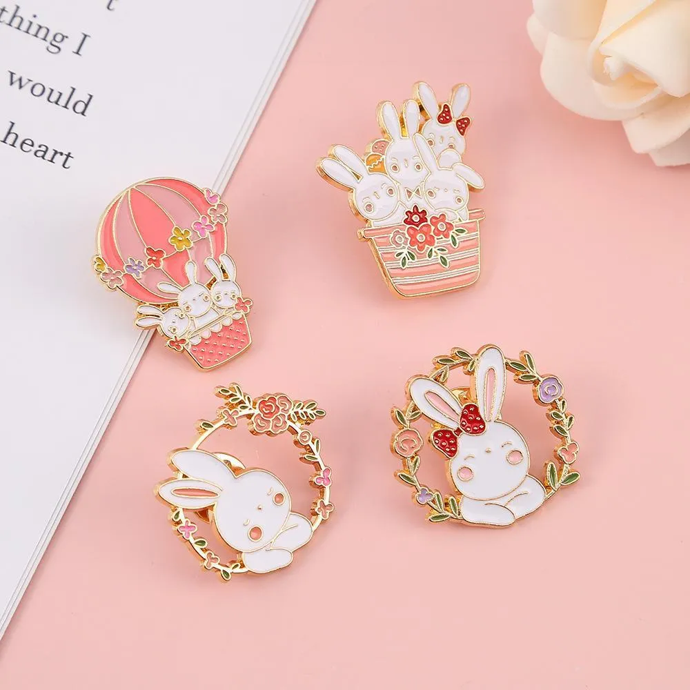 Lovely White Bunny Rabbit Ears Metal Pin Gold Lapel Badge Gift