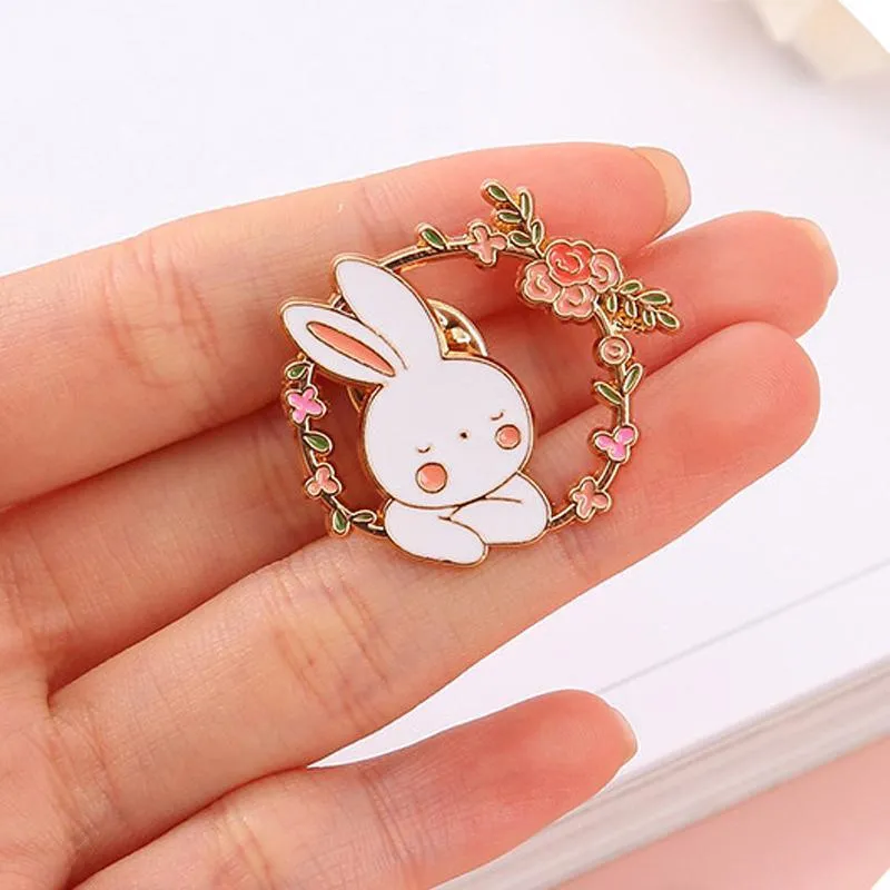 Lovely White Bunny Rabbit Ears Metal Pin Gold Lapel Badge Gift