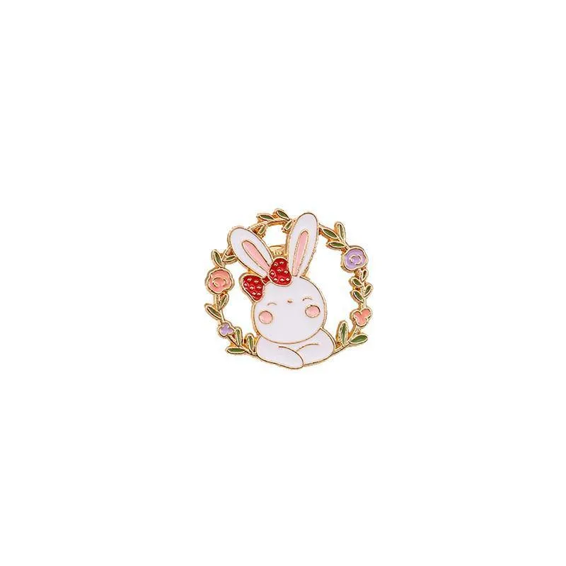 Lovely White Bunny Rabbit Ears Metal Pin Gold Lapel Badge Gift