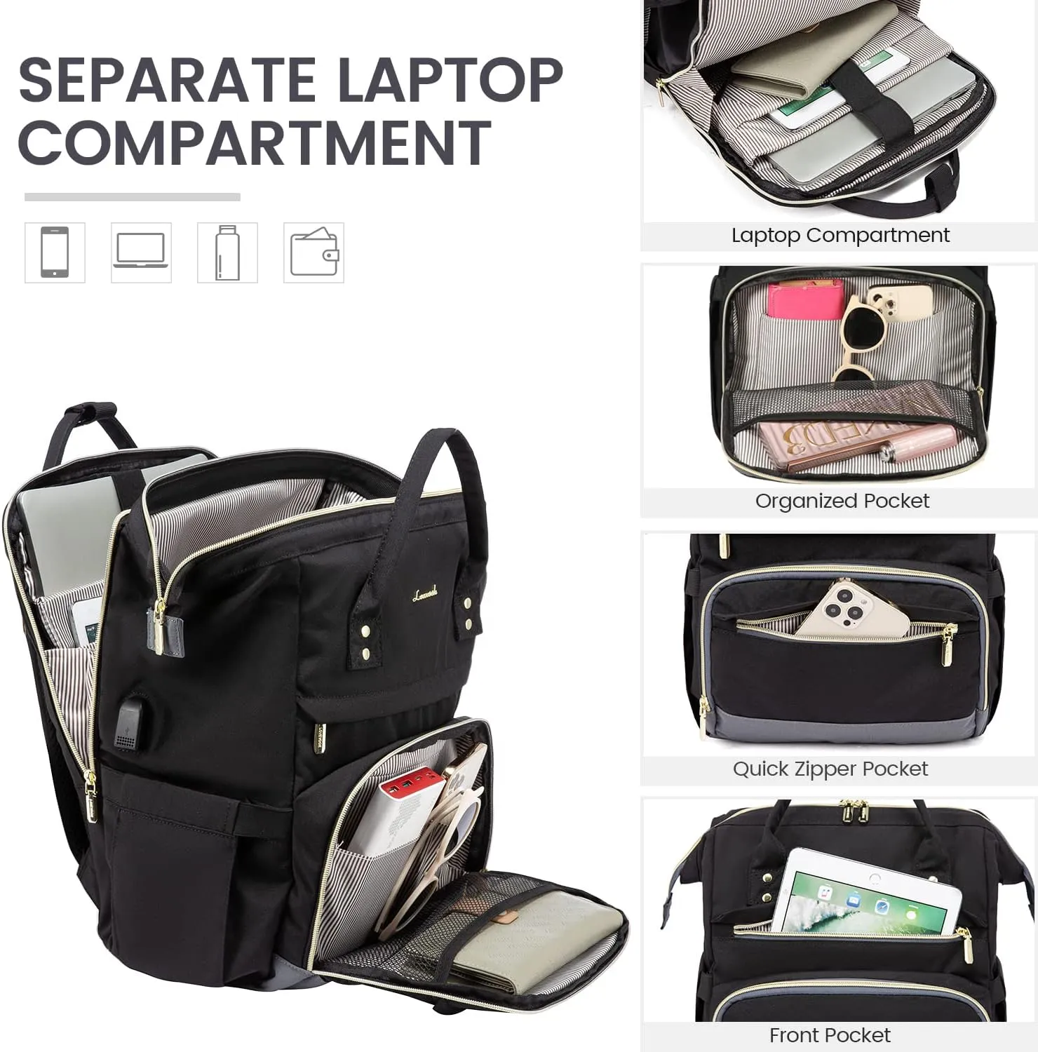 LOVEVOOK Laptop Backpack for Women Backpack Purse 15.6 Inch Upgraded Travel Work Nurse Teacher Bag Large Capacity Computer Backpack with USB Port