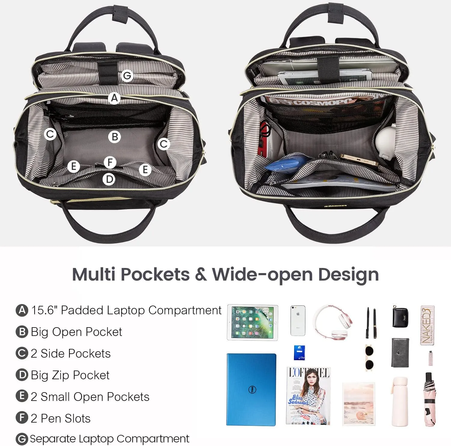 LOVEVOOK Laptop Backpack for Women Backpack Purse 15.6 Inch Upgraded Travel Work Nurse Teacher Bag Large Capacity Computer Backpack with USB Port