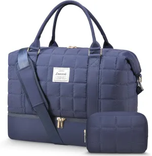 LOVEVOOK Puffer Weekender Bags for Women with Shoe Compartment, Carry On Overnight Bag with Toiletry Bag,Hospital Bag for Labor and Delivery, Gym Duffel Bag with Wet Pocket,2Pcs Set