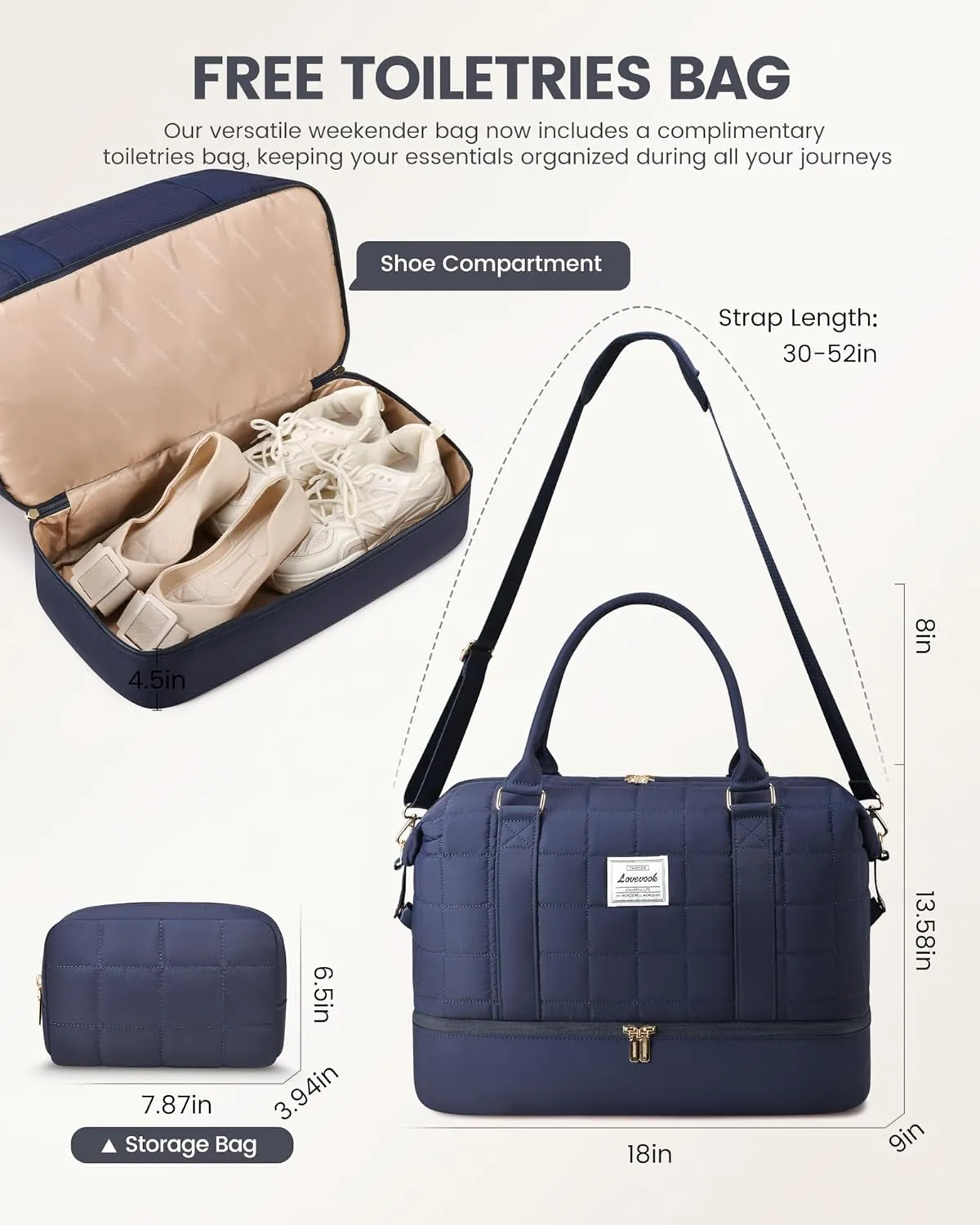 LOVEVOOK Puffer Weekender Bags for Women with Shoe Compartment, Carry On Overnight Bag with Toiletry Bag,Hospital Bag for Labor and Delivery, Gym Duffel Bag with Wet Pocket,2Pcs Set