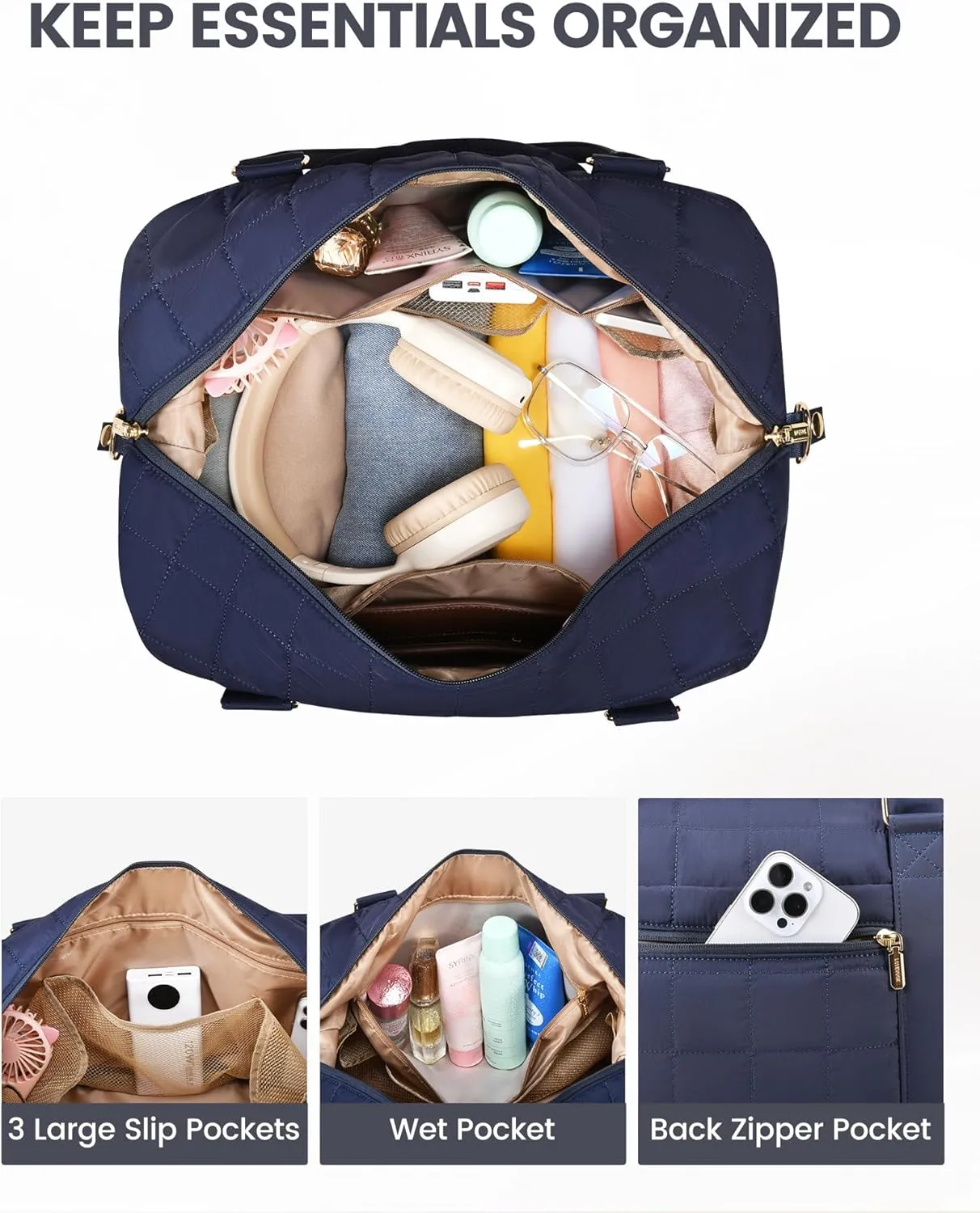 LOVEVOOK Puffer Weekender Bags for Women with Shoe Compartment, Carry On Overnight Bag with Toiletry Bag,Hospital Bag for Labor and Delivery, Gym Duffel Bag with Wet Pocket,2Pcs Set