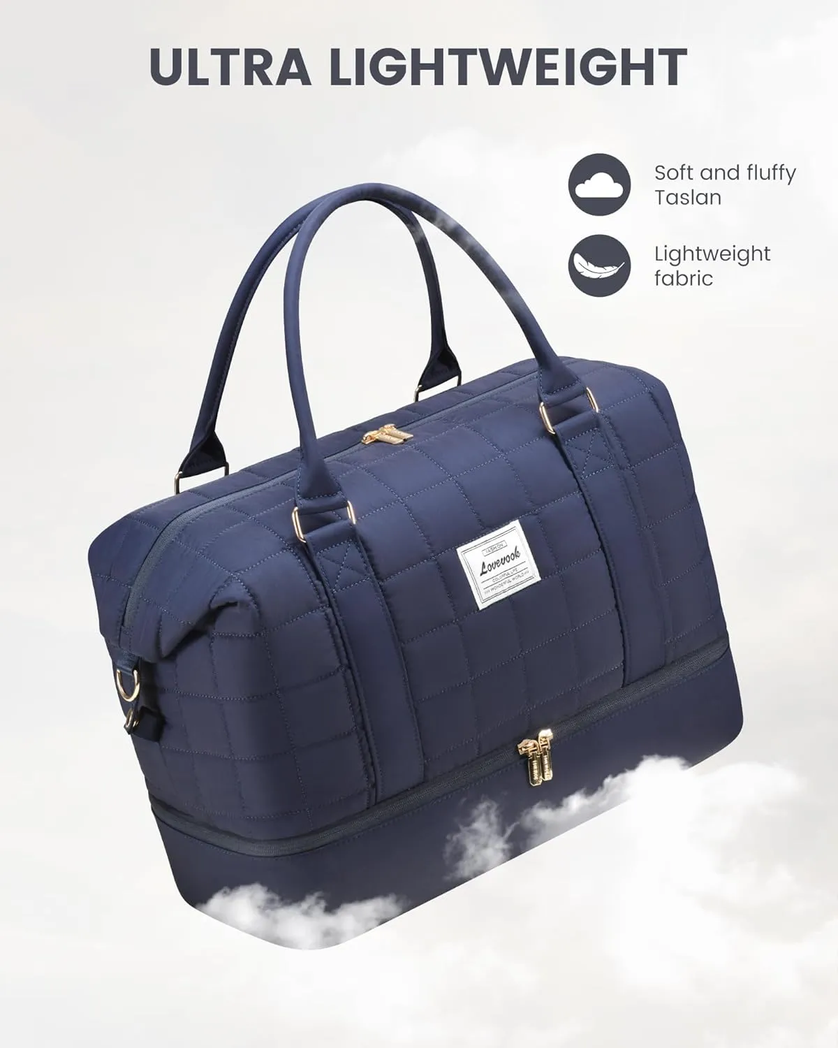 LOVEVOOK Puffer Weekender Bags for Women with Shoe Compartment, Carry On Overnight Bag with Toiletry Bag,Hospital Bag for Labor and Delivery, Gym Duffel Bag with Wet Pocket,2Pcs Set
