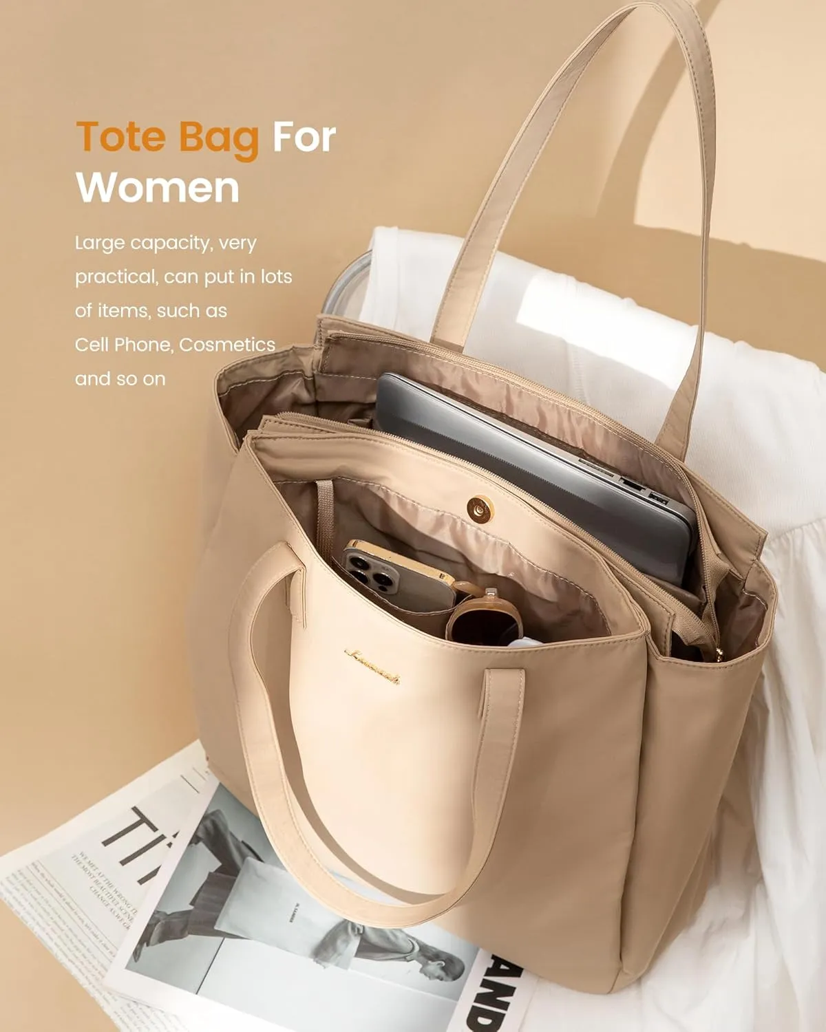 LOVEVOOK Tote Bag For Women, Large Work Tote with Zipper, Travel Shoulder Handbag, Carry on Bag for Teacher Nurse Gym