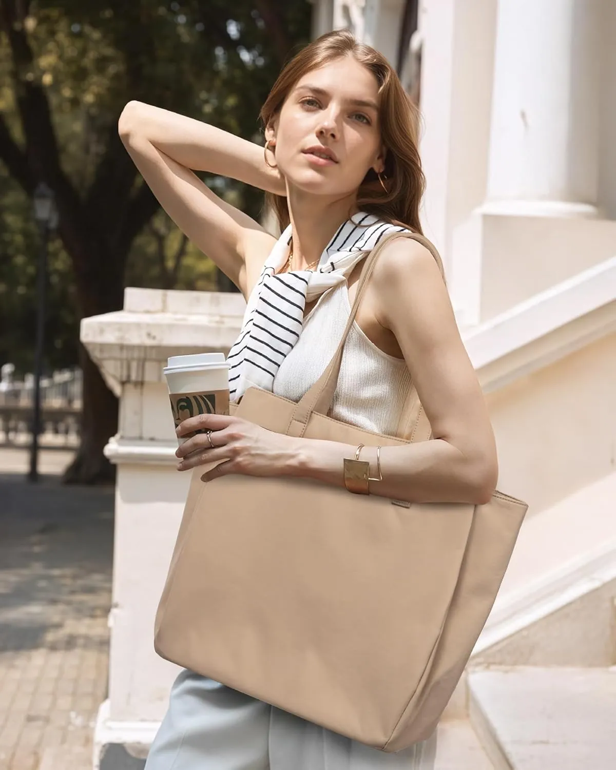 LOVEVOOK Tote Bag For Women, Large Work Tote with Zipper, Travel Shoulder Handbag, Carry on Bag for Teacher Nurse Gym