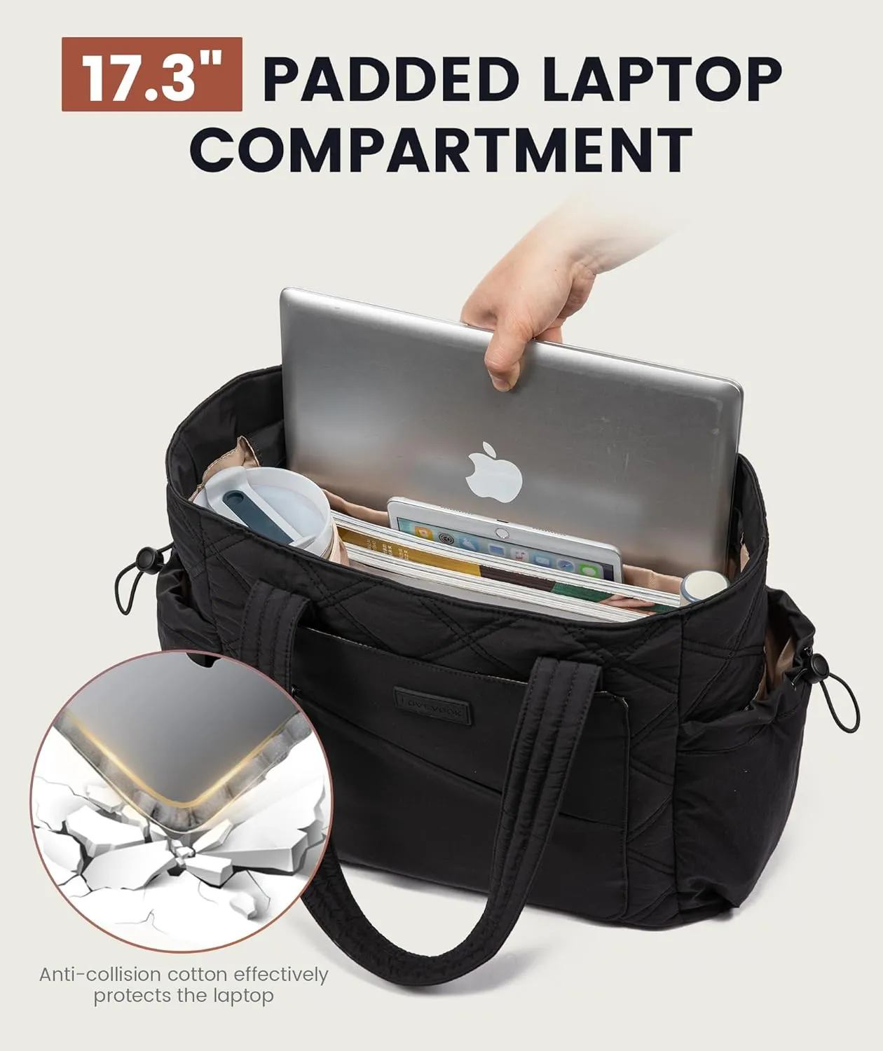 LOVEVOOK Tote Bag for Women, Puffer Bag and Work Bags with Zipper for Travel, Daily, School, Quilted Nurse Shoulder, 2pcs