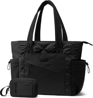 LOVEVOOK Tote Bag for Women, Puffer Bag and Work Bags with Zipper for Travel, Daily, School, Quilted Nurse Shoulder, 2pcs