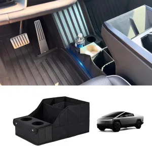 Lower Center Console Organizer for Cybertruck Floor Storage Bag Foldable Oxford Cloth With Cup Holder Tesla Cybertruck Accessories 2024 2025