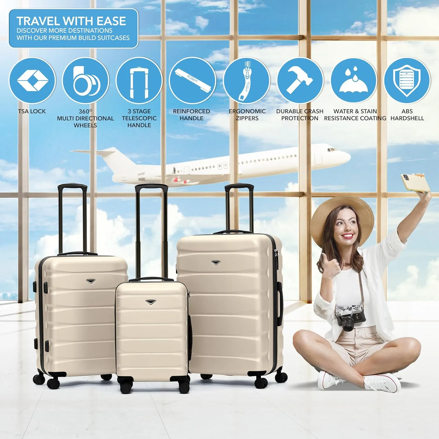 Luggage Sets TSA Lock Silent Double Spinner Wheels Durable Hardside Lightweight Suitcase With 22x14x9 Carry-On Case Maximum Carry On Bag Size For American & United Approved Airlines
