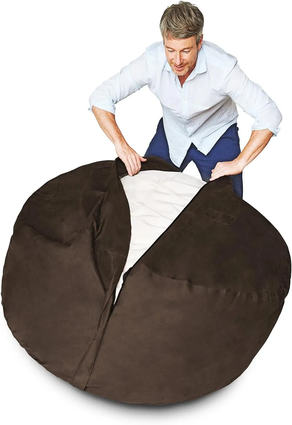 Lumaland Luxury Microsuede Outer Cover for Bean Bags Machine Washable 7-Foot Bean Bag Cover with Inlay in Brown Cover and Inlay ONLY