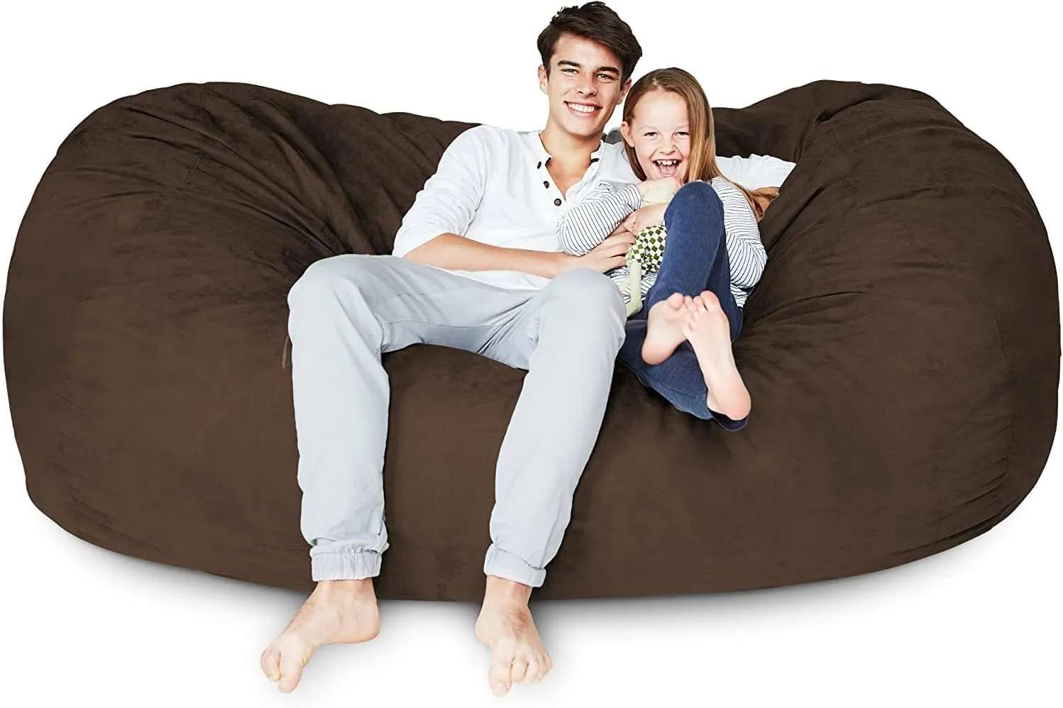 Lumaland Luxury Microsuede Outer Cover for Bean Bags Machine Washable 7-Foot Bean Bag Cover with Inlay in Brown Cover and Inlay ONLY