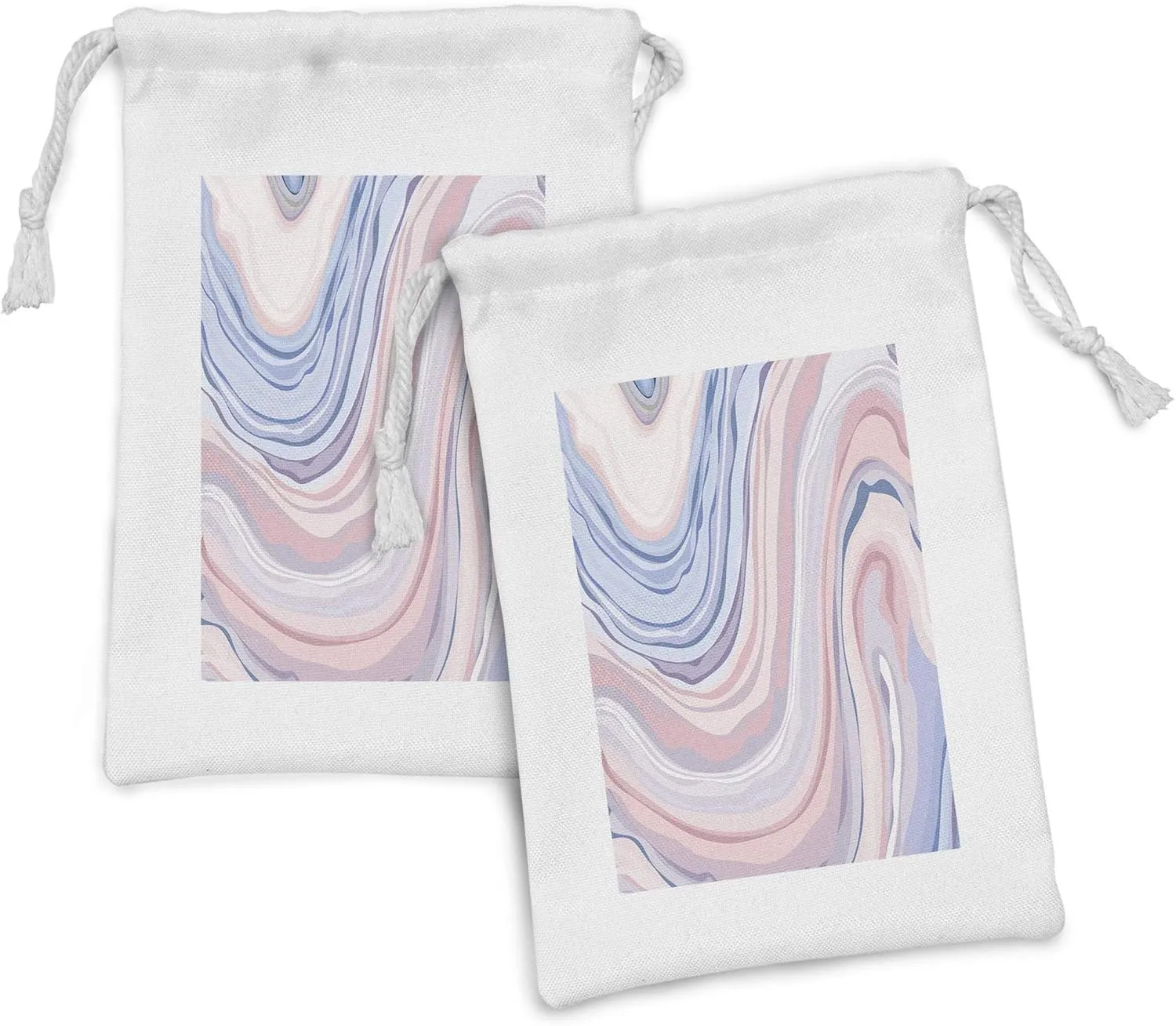 Lunarable Abstract Fabric Pouch Set of 2, Abstract Pastel Tones in Motion Quartz Crystal Mineral Inspired Modern Art Picture, Small Drawstring Bag for Toiletries Masks and Favors, 9" x 6", Pink Blue