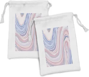 Lunarable Abstract Fabric Pouch Set of 2, Abstract Pastel Tones in Motion Quartz Crystal Mineral Inspired Modern Art Picture, Small Drawstring Bag for Toiletries Masks and Favors, 9" x 6", Pink Blue