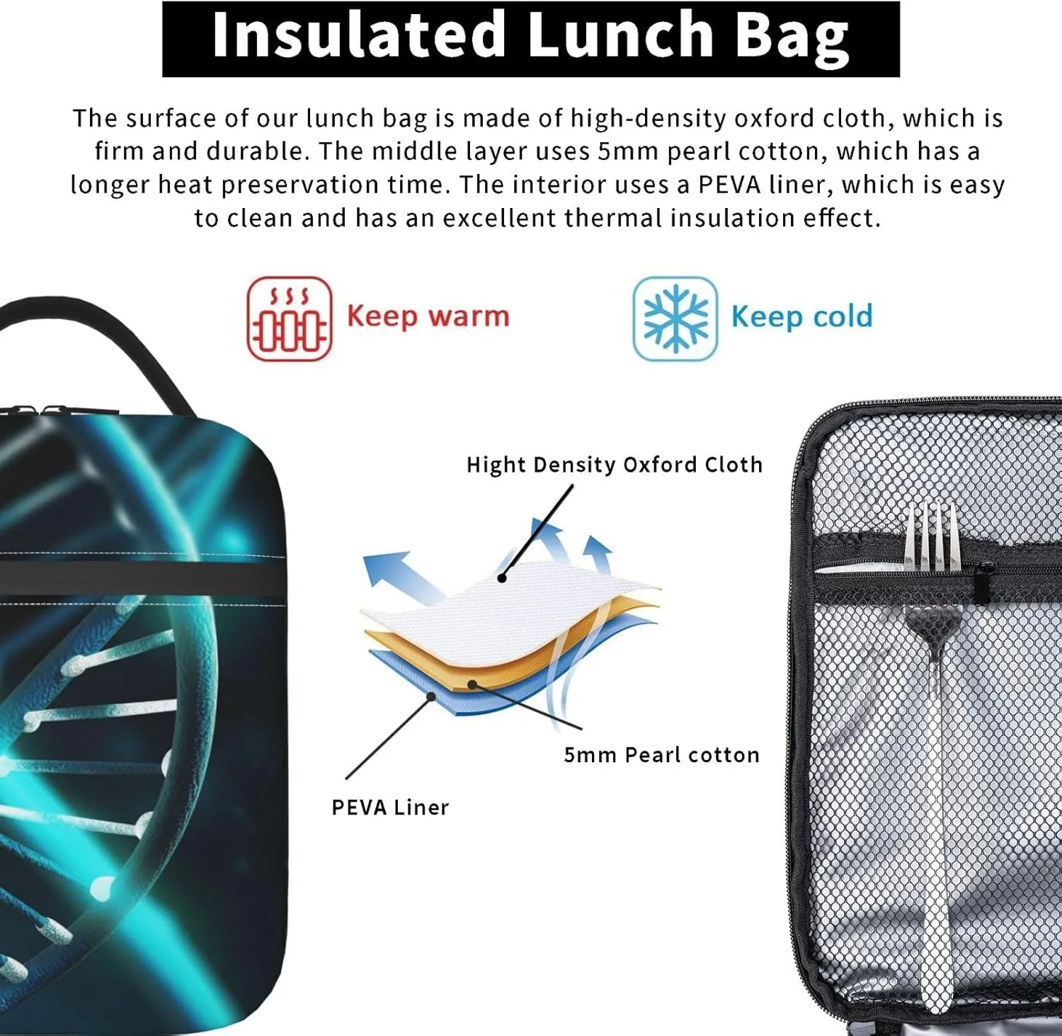 Lunch Bag Lunch Box For Women Men Reusable Insulated Lunch Tote Bag Science Gene Strand Leakproof Cooler Bag Portable Cooler Lunch Container For Picnic Travel