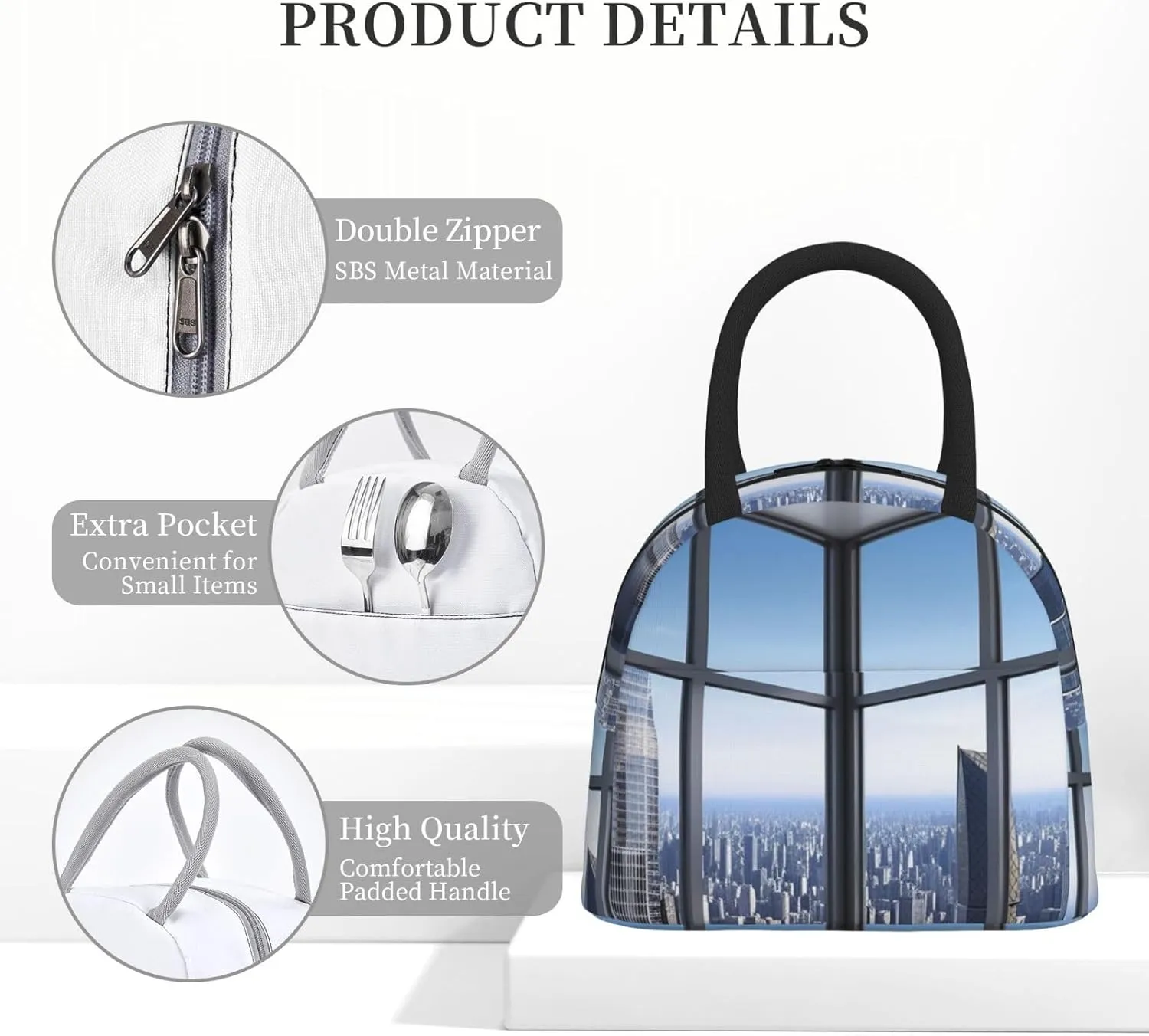 Lunch Bag Lunch Box for Women Men Reusable Insulated Lunch Tote Bag Skyscraper Buildings Leakproof Cooler Bag Portable Cooler Lunch Container for Picnic Travel