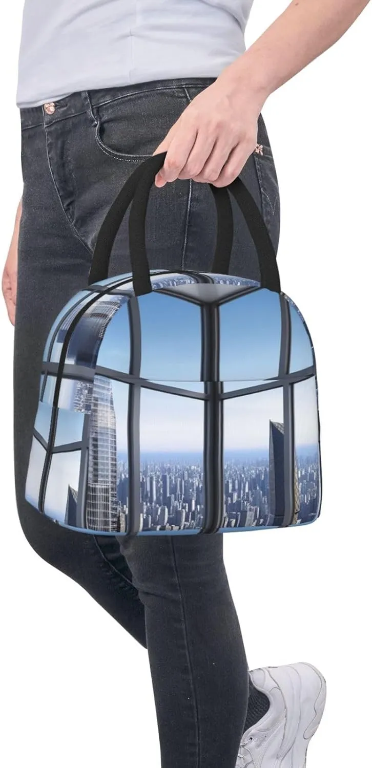 Lunch Bag Lunch Box for Women Men Reusable Insulated Lunch Tote Bag Skyscraper Buildings Leakproof Cooler Bag Portable Cooler Lunch Container for Picnic Travel