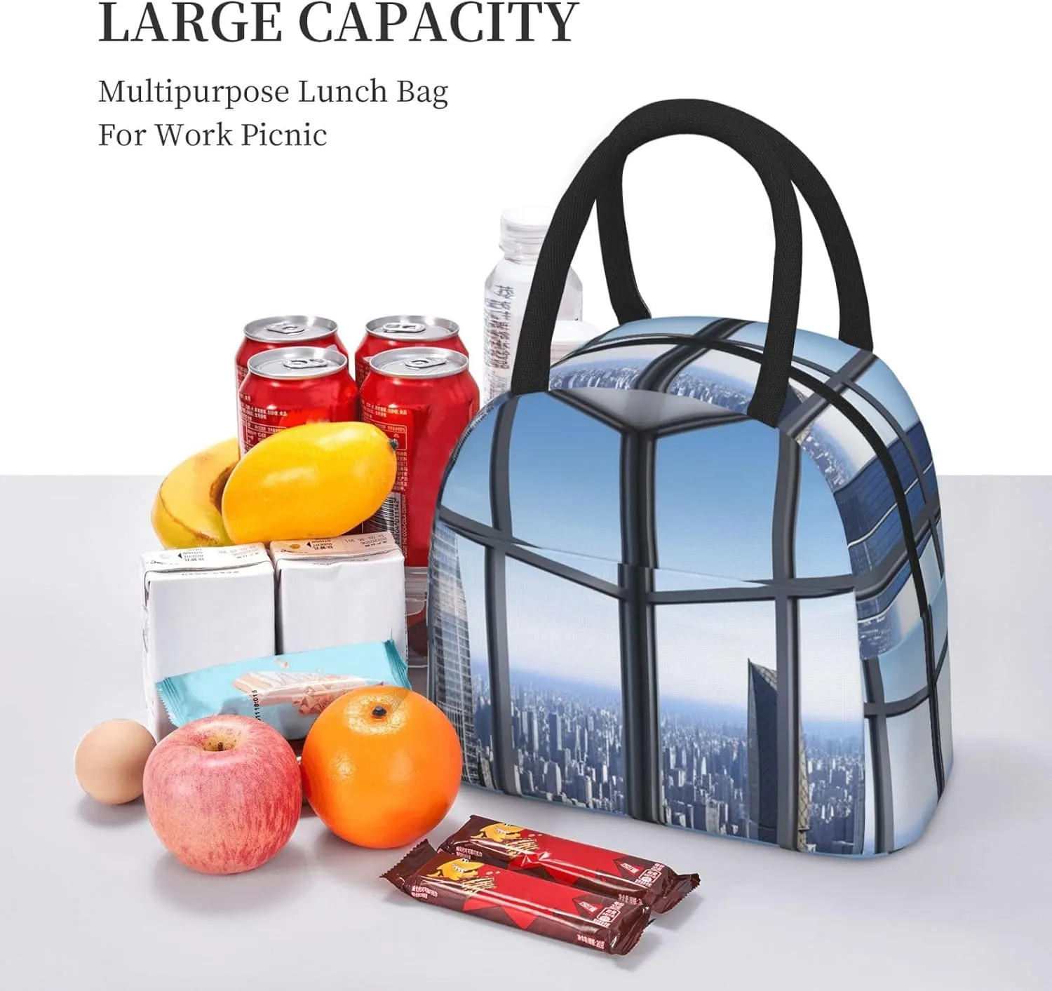 Lunch Bag Lunch Box for Women Men Reusable Insulated Lunch Tote Bag Skyscraper Buildings Leakproof Cooler Bag Portable Cooler Lunch Container for Picnic Travel