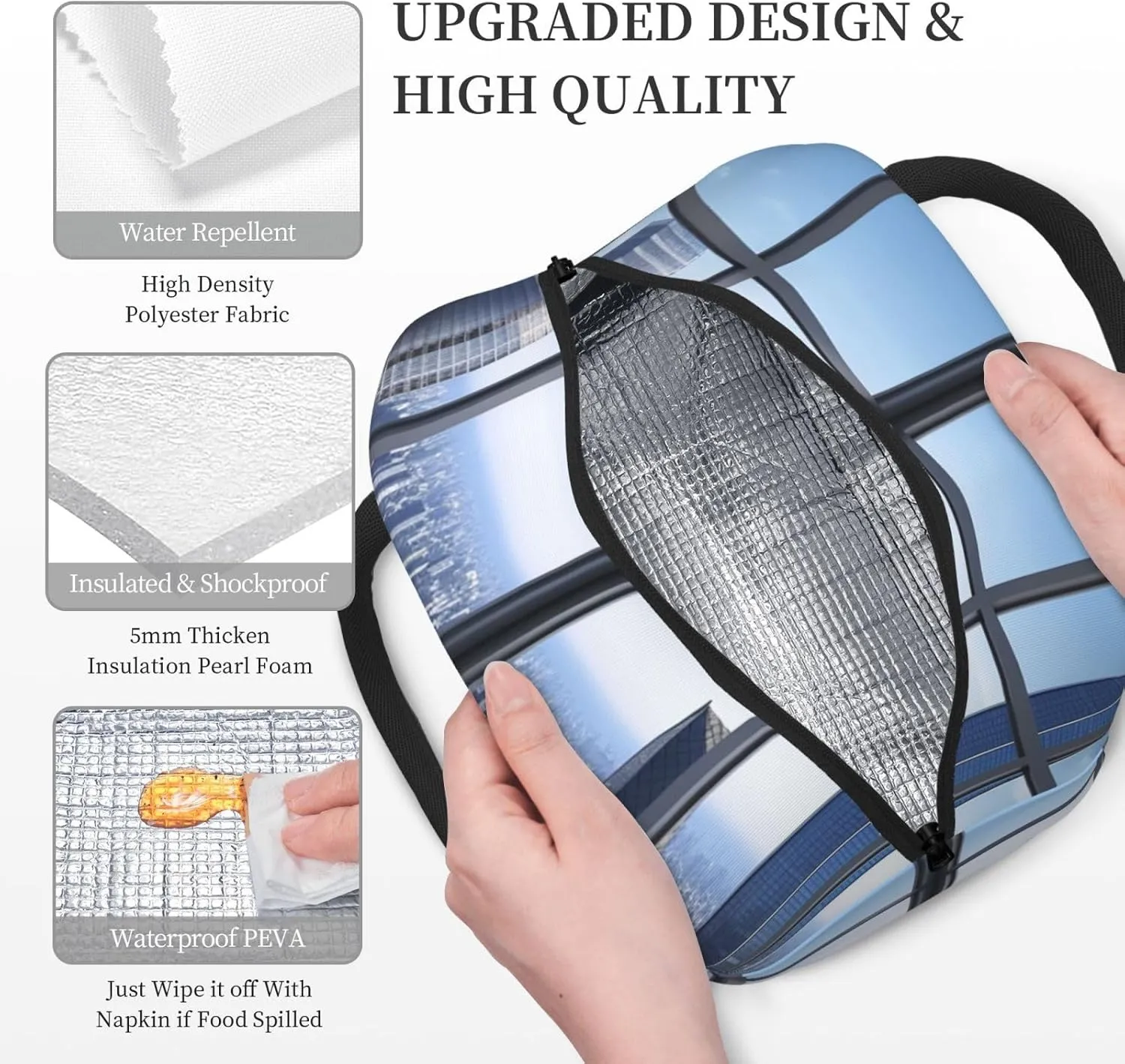 Lunch Bag Lunch Box for Women Men Reusable Insulated Lunch Tote Bag Skyscraper Buildings Leakproof Cooler Bag Portable Cooler Lunch Container for Picnic Travel