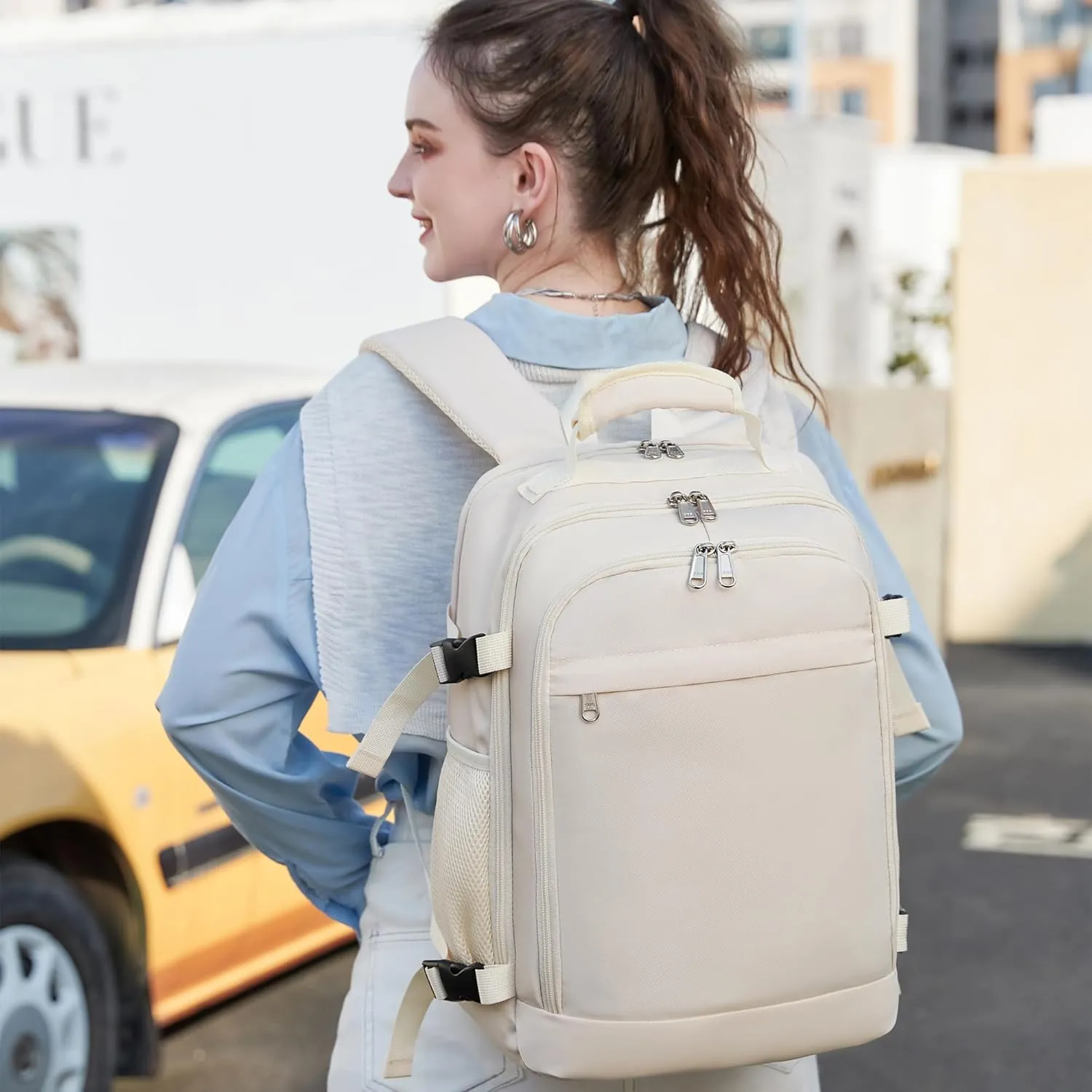 LXYGD Backpack For Women,Laptop Backpacks 15.6 Inch Anti Theft Work College Bookbag Water Resistant Carry On Back pack Travel Backpacks Large Capacity Casual Daypack (Beige)