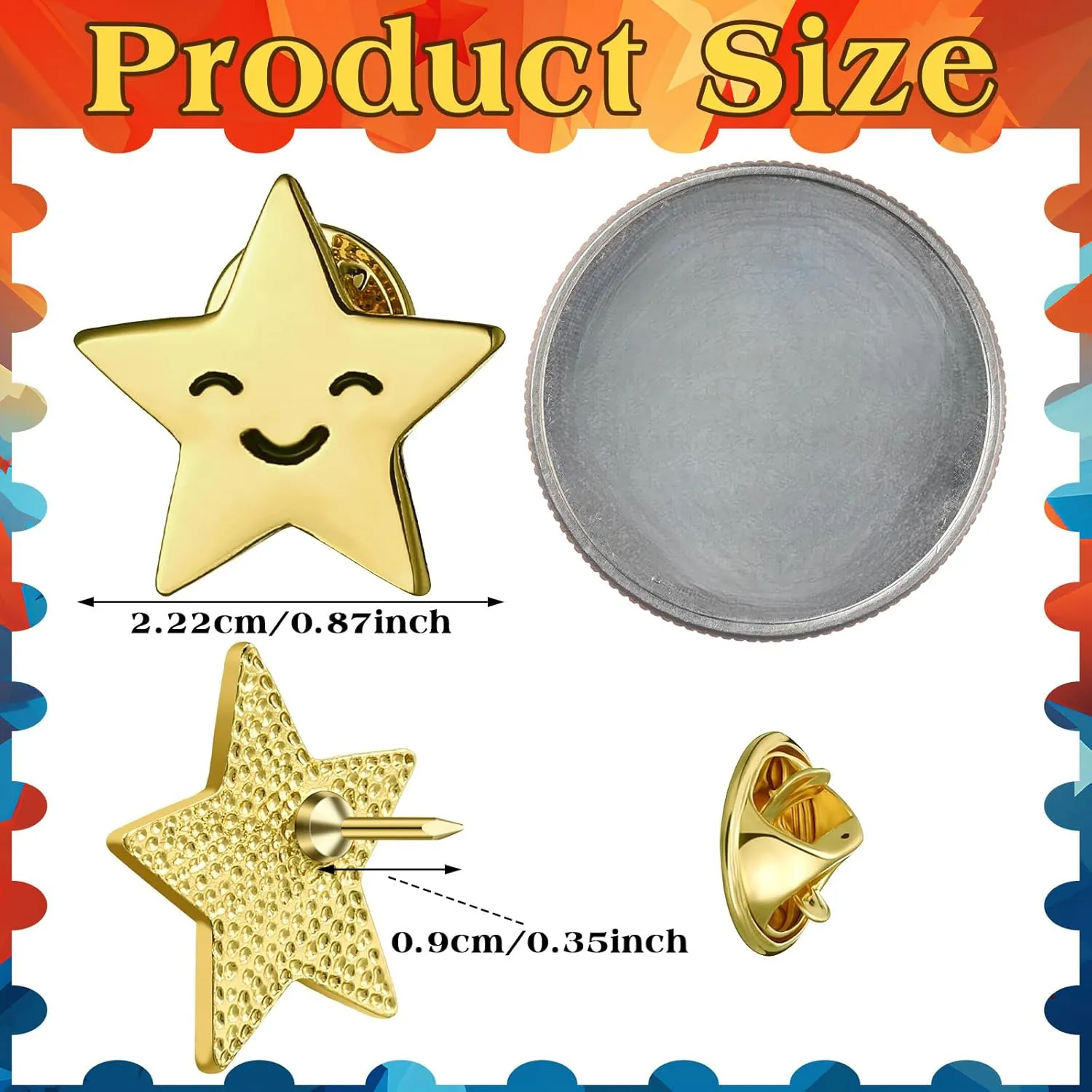 Lyrow Gold Star Pins Bulk Gold Metal Y2k Motivational Pins for Awards Ceremonies Patriotic Accessories for Students Employees Military Backpacks Brooch Lapel 4th of July Memorial Day Events