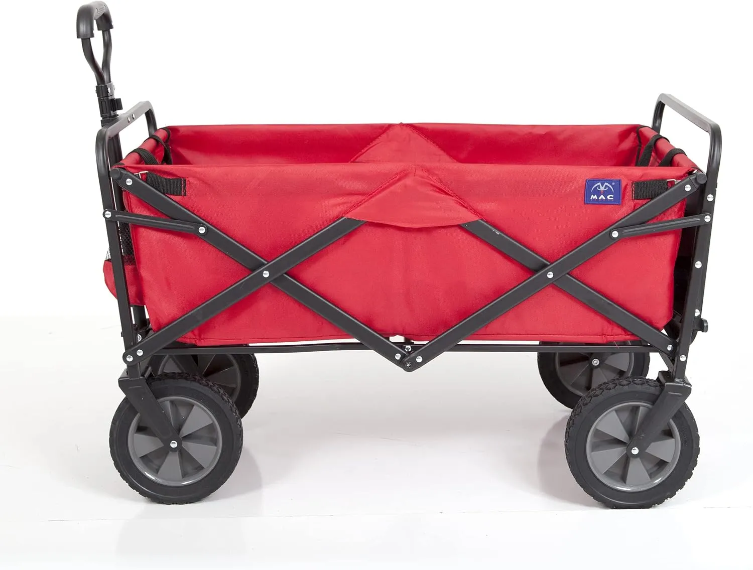 MACSPORTS Collapsible Outdoor Utility Wagon with Folding Table and Drink Holder, Bright Red