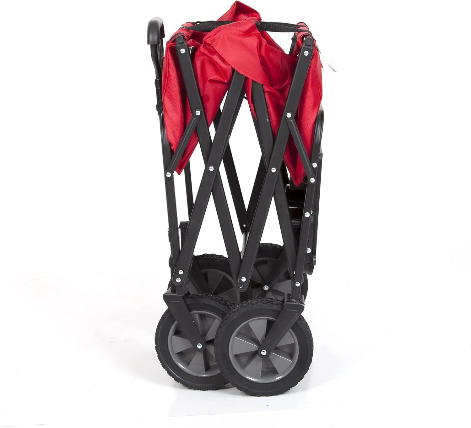 MACSPORTS Collapsible Outdoor Utility Wagon with Folding Table and Drink Holder, Bright Red