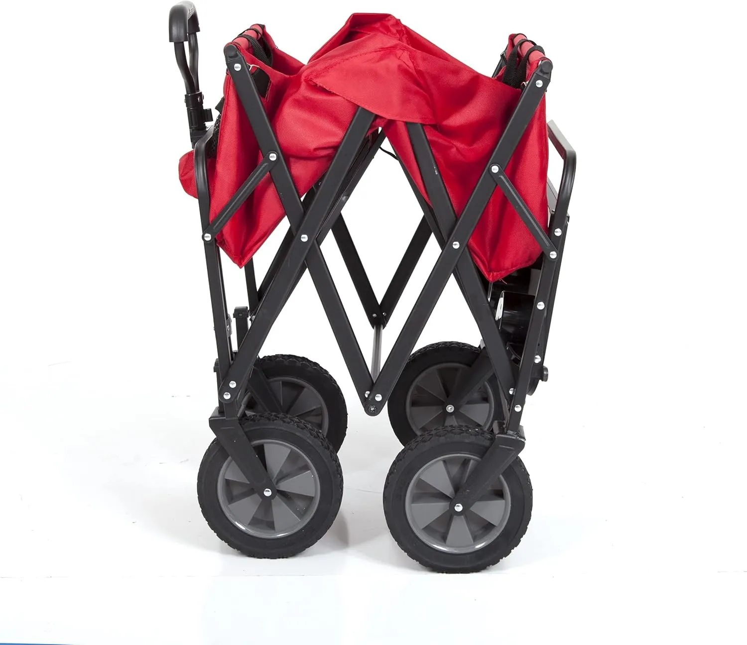 MACSPORTS Collapsible Outdoor Utility Wagon with Folding Table and Drink Holder, Bright Red