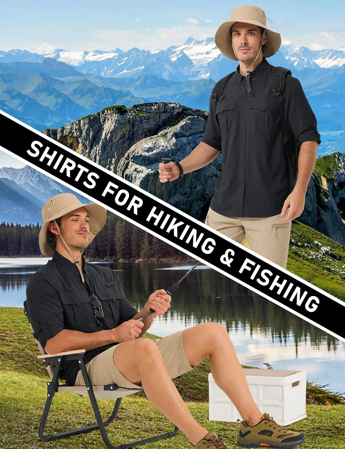 MAGCOMSEN Men's Sun Protection Fishing Shirts UPF 50  UV Quick Dry Long Sleeve Button Down Shirts Safari Hiking Travel