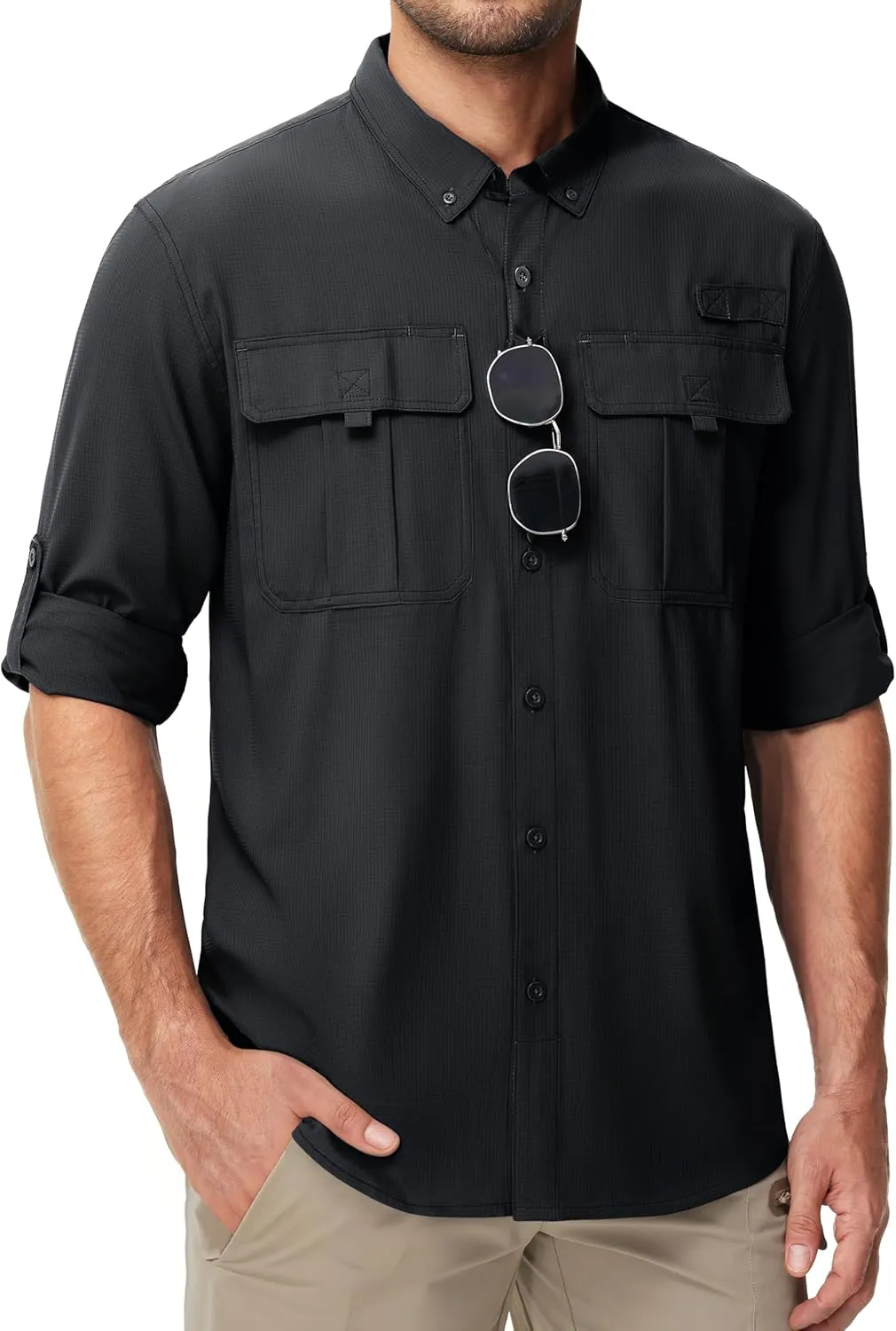 MAGCOMSEN Men's Sun Protection Fishing Shirts UPF 50  UV Quick Dry Long Sleeve Button Down Shirts Safari Hiking Travel