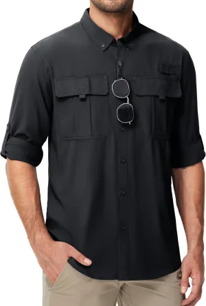 MAGCOMSEN Men's Sun Protection Fishing Shirts UPF 50  UV Quick Dry Long Sleeve Button Down Shirts Safari Hiking Travel