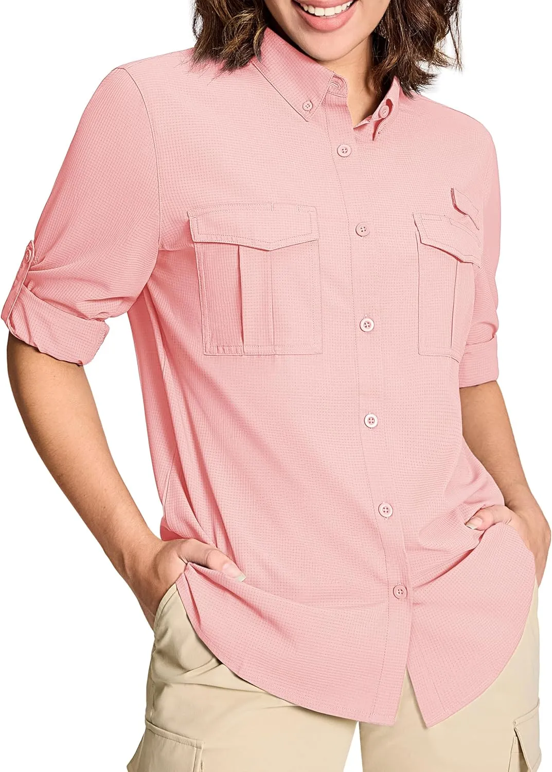 MAGCOMSEN Women's UPF 50  Long Sleeve Fishing Shirts UV Sun Protection Quick Dry Button Down Safari Hiking Travel Shirts