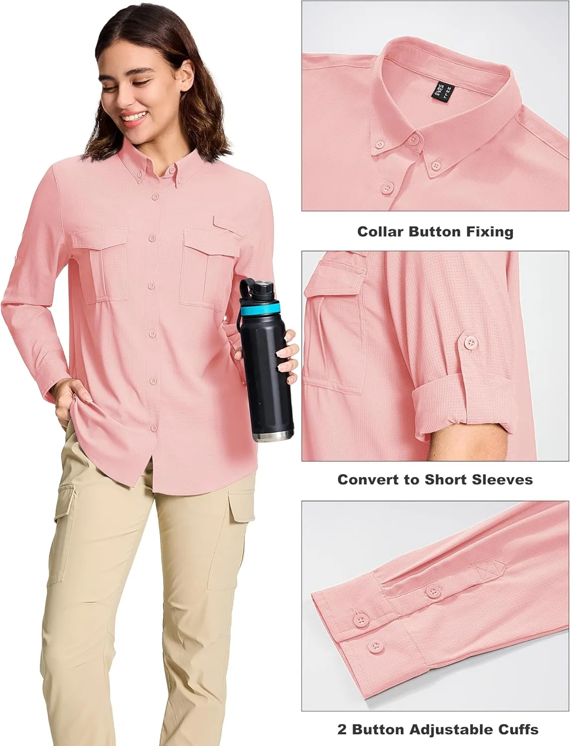 MAGCOMSEN Women's UPF 50  Long Sleeve Fishing Shirts UV Sun Protection Quick Dry Button Down Safari Hiking Travel Shirts