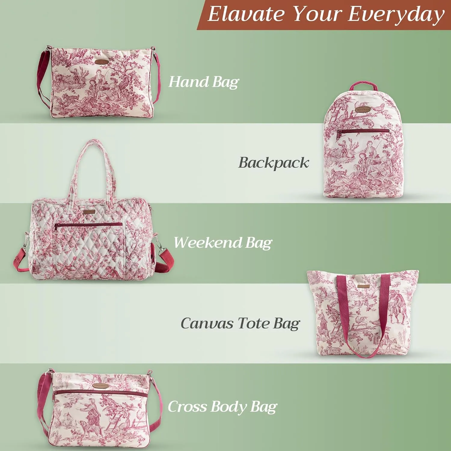 Maison d' Hermine Shopping Bag Cotton Quilted Tote Bag with Zipper Pockets & Small Pouch Grocery Bag for Work Travel Lunch