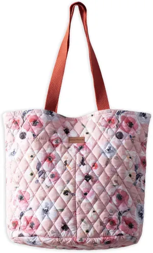 Maison d' Hermine Shopping Bag Cotton Quilted Tote Bag with Zipper Pockets & Small Pouch Grocery Bag for Work Travel Lunch