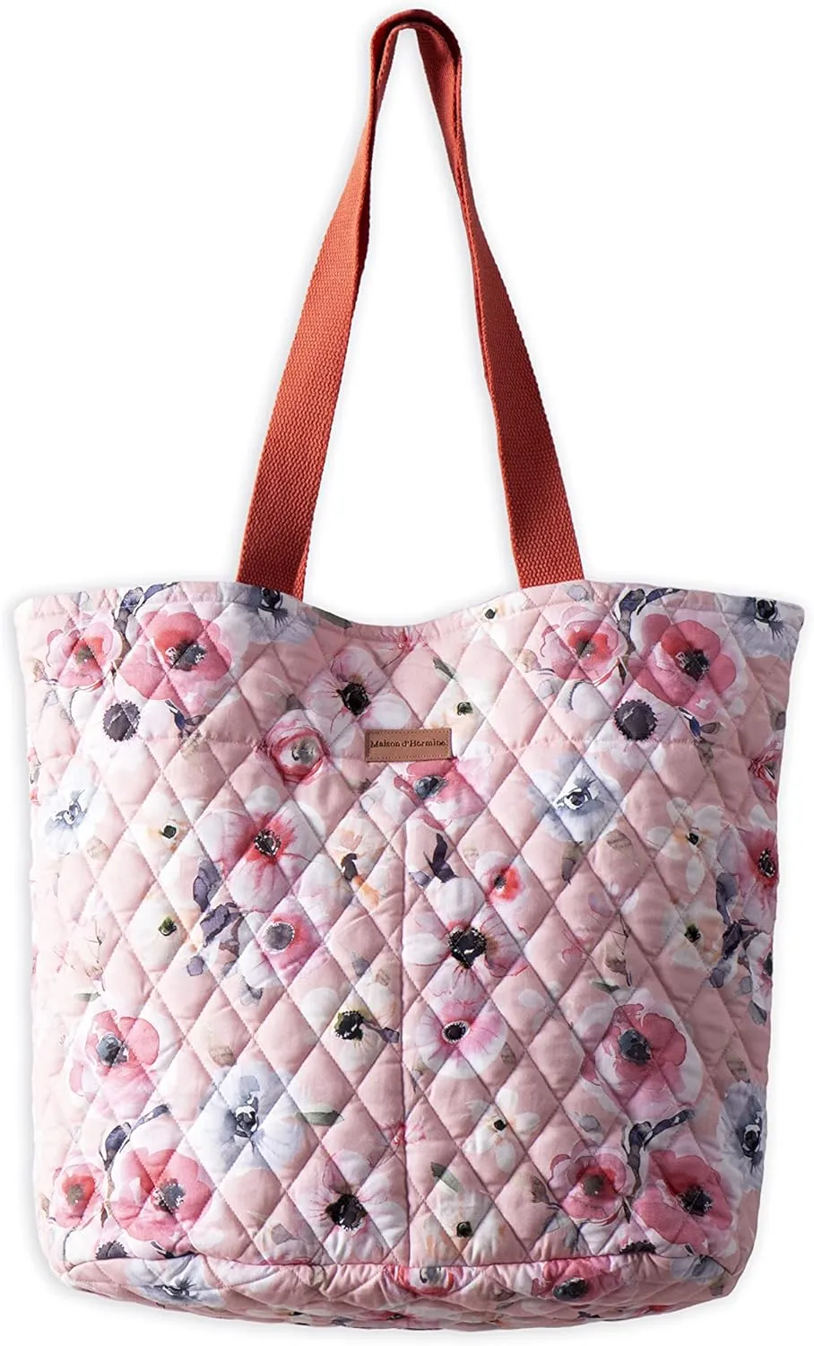 Maison d' Hermine Shopping Bag Cotton Quilted Tote Bag with Zipper Pockets & Small Pouch Grocery Bag for Work Travel Lunch