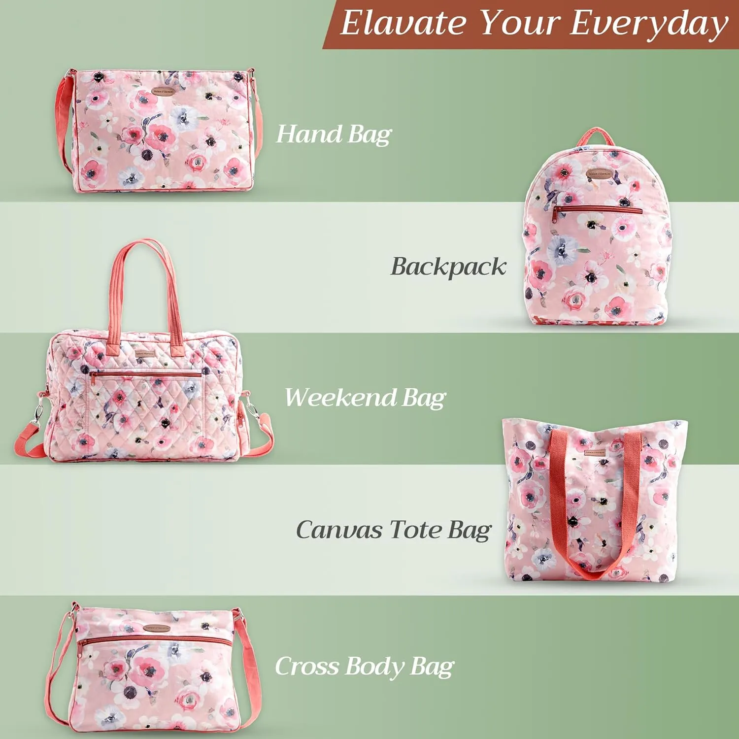 Maison d' Hermine Shopping Bag Cotton Quilted Tote Bag with Zipper Pockets & Small Pouch Grocery Bag for Work Travel Lunch