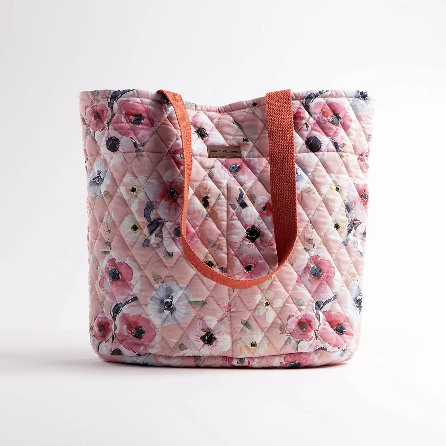 Maison d' Hermine Shopping Bag Cotton Quilted Tote Bag with Zipper Pockets & Small Pouch Grocery Bag for Work Travel Lunch