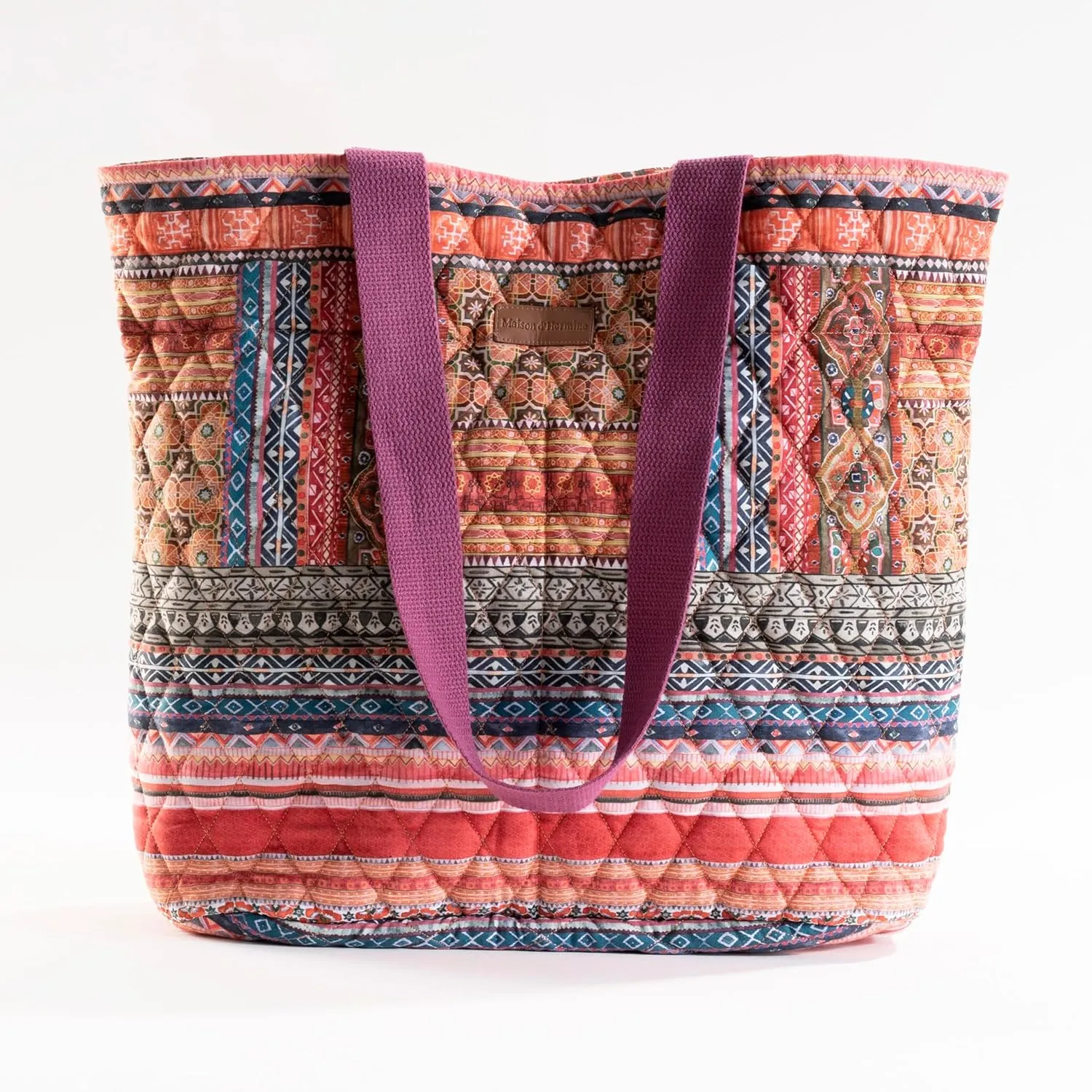 Maison d' Hermine Shopping Bag Cotton Quilted Tote Bag with Zipper Pockets & Small Pouch Grocery Bag for Work Travel Lunch