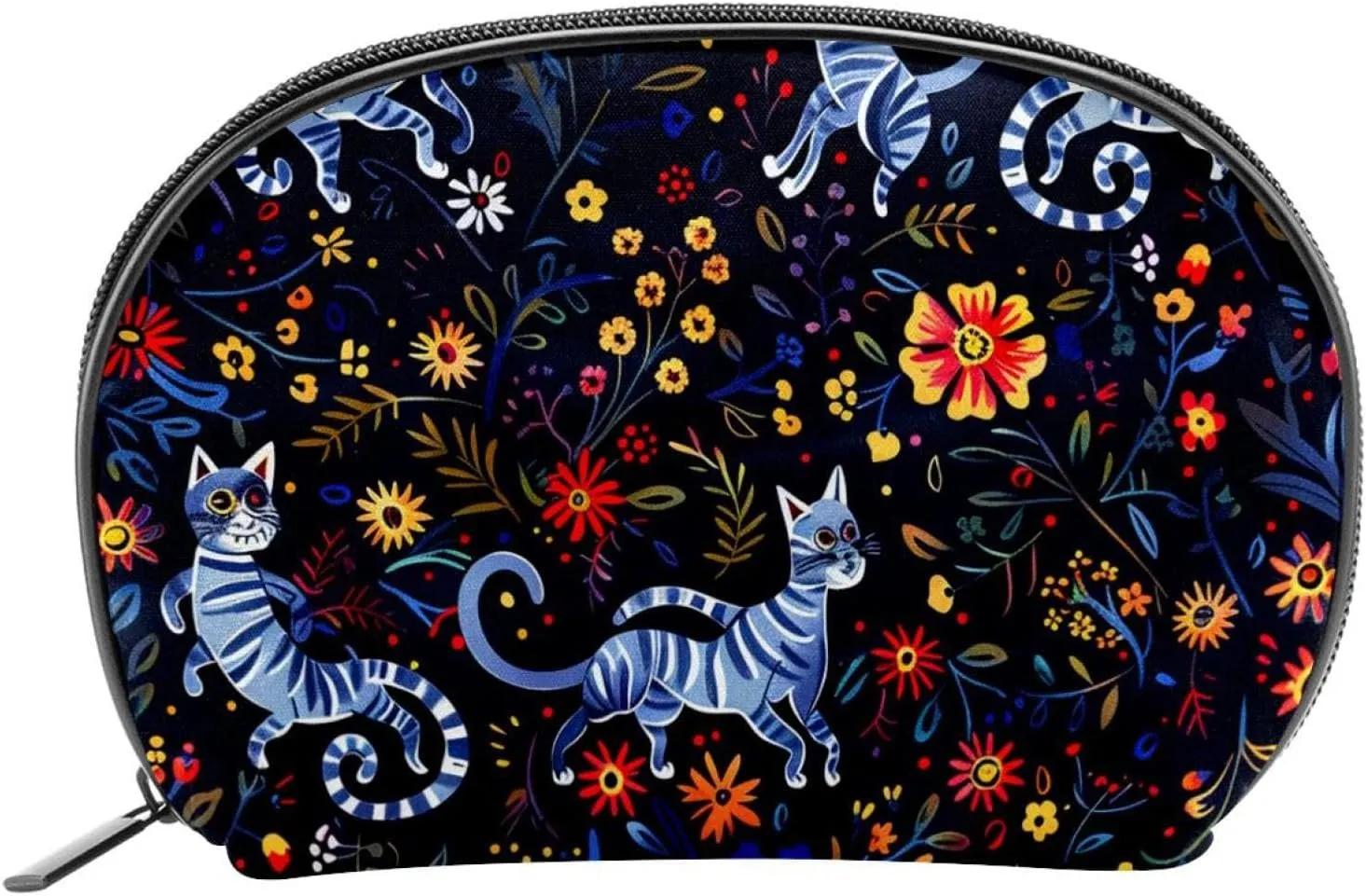 Makeup Bag Organizer,Cosmetic Bags for Women,Cat Skeleton Flower Skull,Small Makeup Pouch