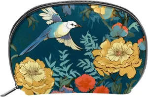 Makeup Bag Organizer,Cosmetic Bags for Women,Chinese Peonies Daisy Crane,Small Makeup Pouch