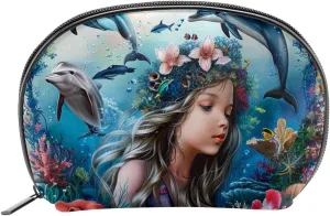 Makeup Bag Organizer,Cosmetic Bags for Women,Dolphin Mermaid Undersea Coral,Small Makeup Pouch