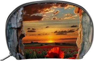 Makeup Bag Organizer,Cosmetic Bags for Women,Door Sunset Flower Field,Small Makeup Pouch